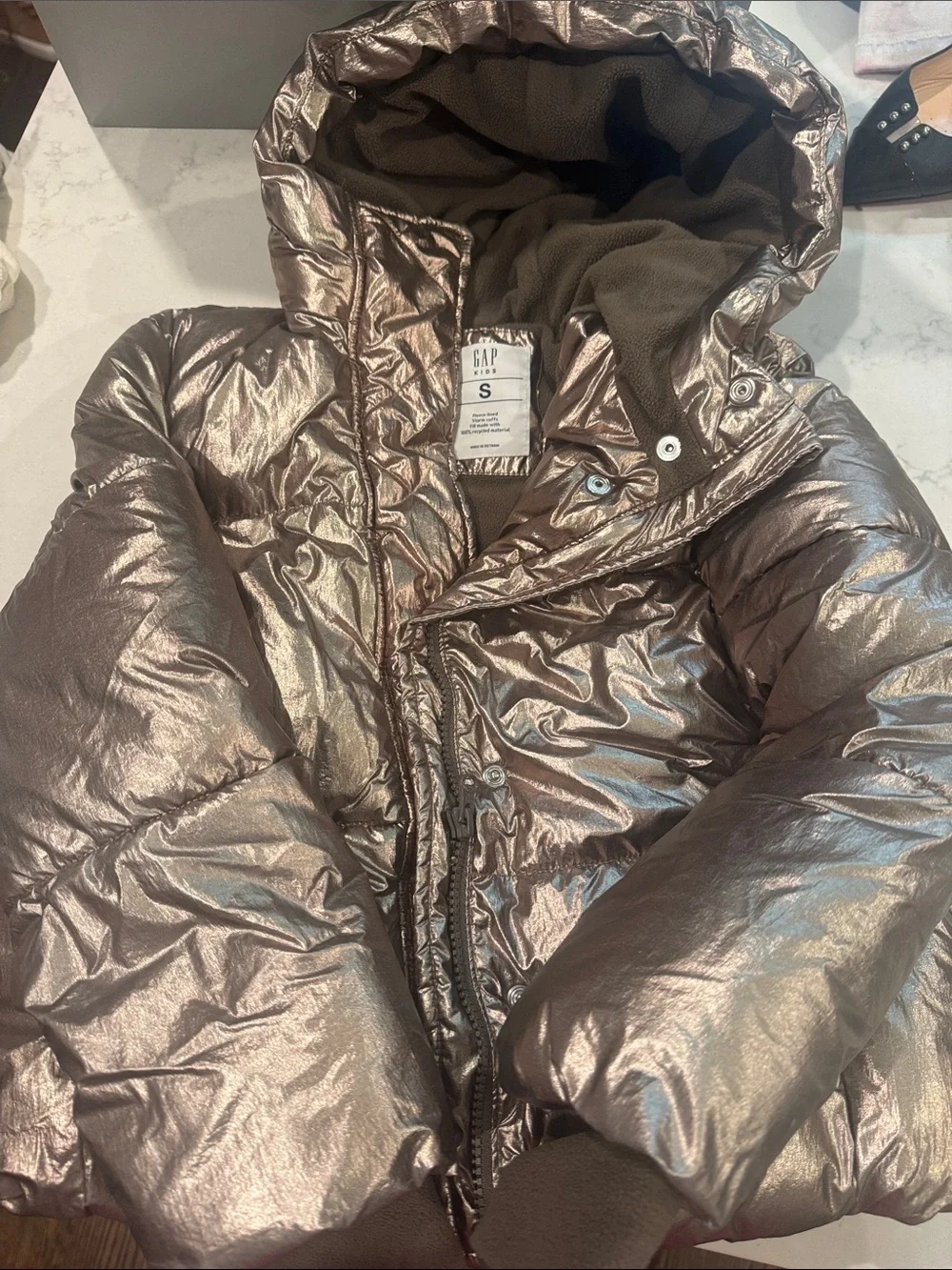 GAP Metallic Bronze Puffer Jacket with Hood